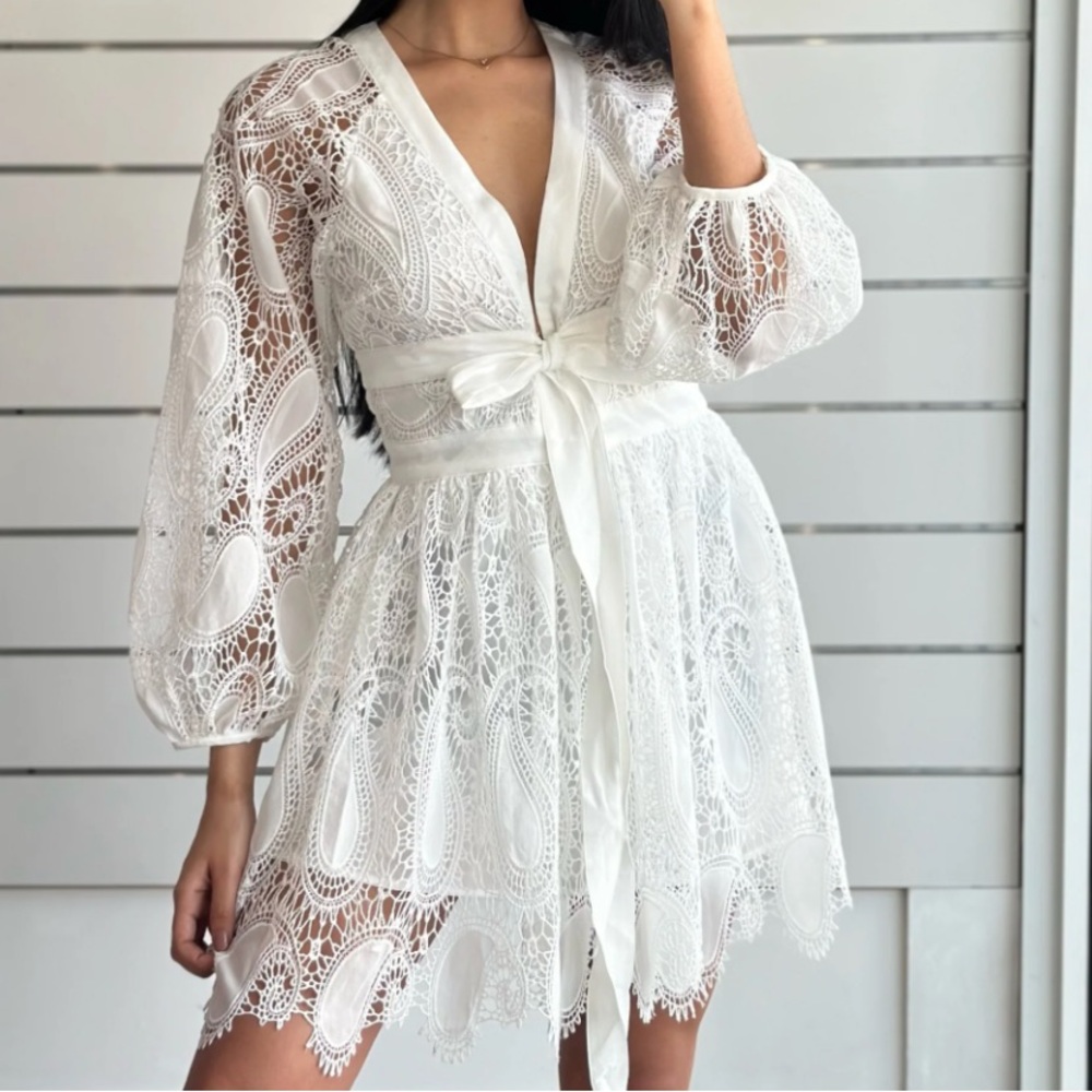 Alexis Mathilde White Eyelet Lace Long Sleeve Mini Dress